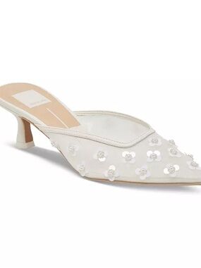 Dolce Vita Ivory Floral Sequin Kitten Heel Mule